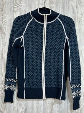 Cabela’s Nordic Fair Isle Merino Wool Blend Cardigan Mock Neck Ski Sweater SZ M